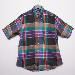 GANT Authentic Indian Madras Plaid Shirt Short Sleeve Button Down Men's Large